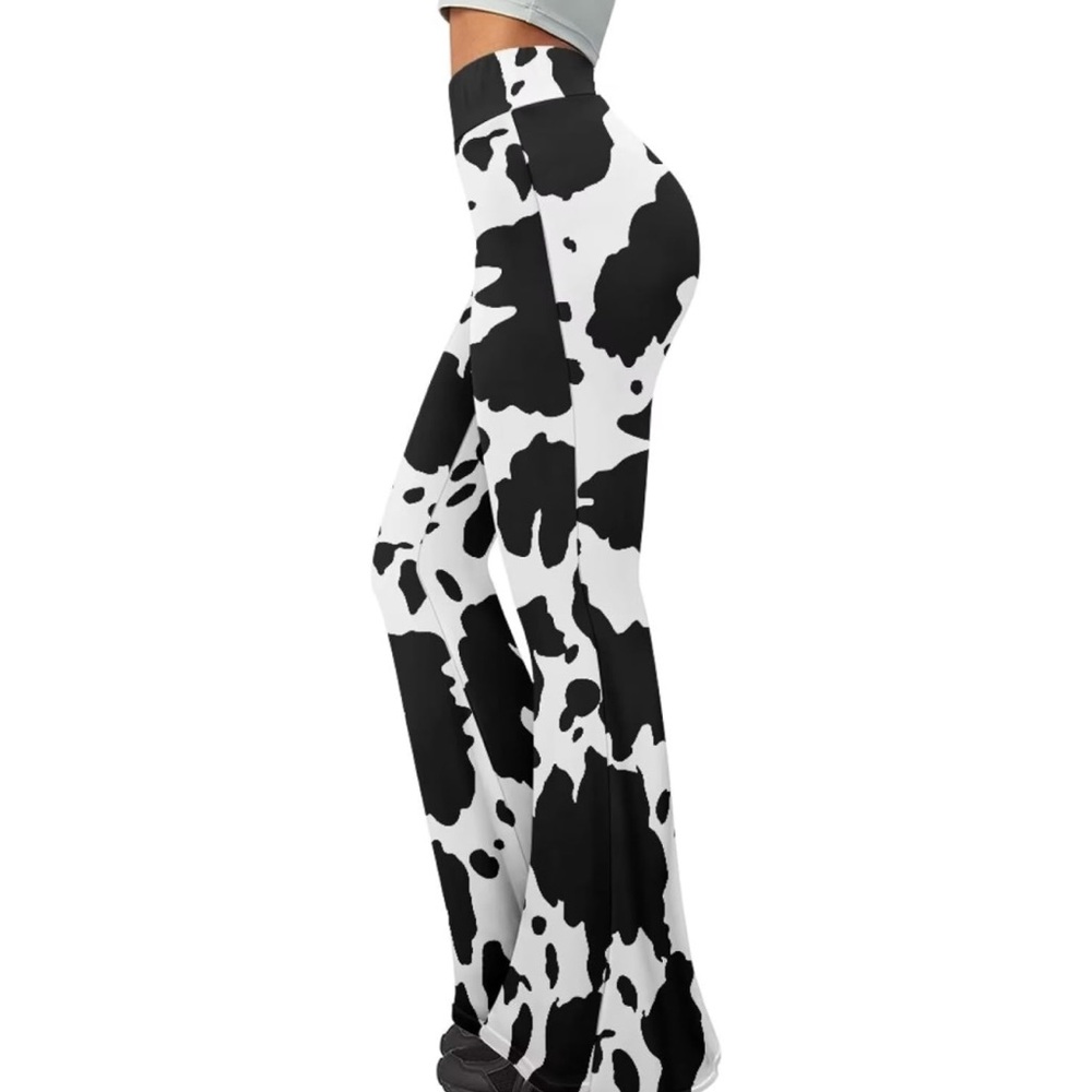 NWT Black and White Cow Print Flared Pants - Picture 5 of 6